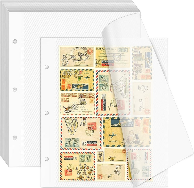 VOKOY 25 Sheets/50 Pages Photo Album Pages for 3 Ring Binder, Self Adhesive Scrapbooking Album Refill Pages Replacement Photo Album Sheets for 2x3 4x6 5x7 8x10 Photo or Cards, 11 x 9 Inch - Image 1